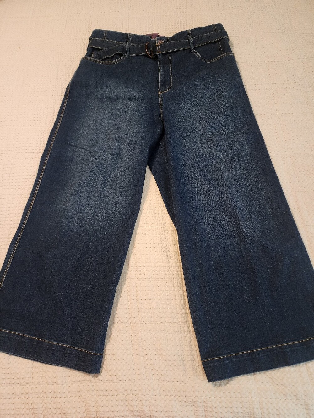 Gloria Vanderbilt Women's Dark Blue Wide Leg Ankle Jeans 18 Self D-Ring Belt